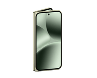 Google Pixel foldable phone with light green front display, green edges, closed view