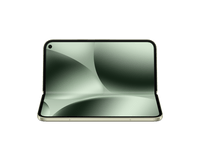 Google Pixel foldable phone open front view, light green display, silver-green frame