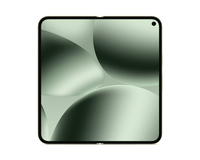 Google Pixel foldable phone front closed view, light green display, curved frame