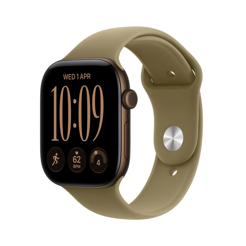 Aluminum Apple Watch with sport band, bronze case and olive band