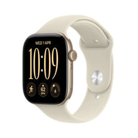 Aluminum Apple Watch with sport band, light gold case and white band