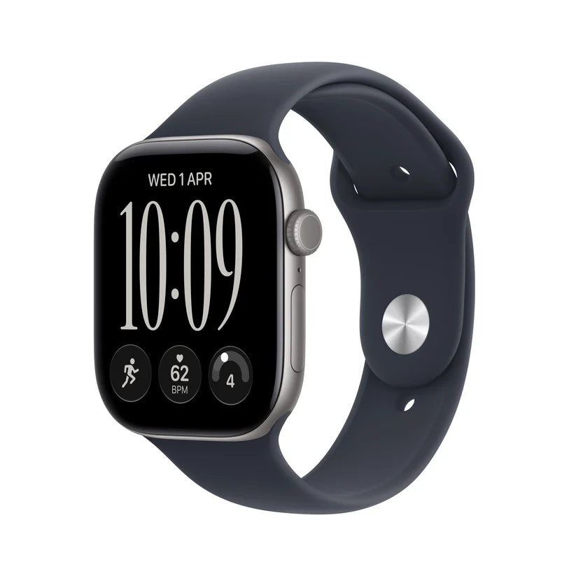 Aluminum Apple Watch with sport band, space gray case and navy band