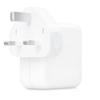 Apple 35W dual USB-C power adapter with two-prong plug, white