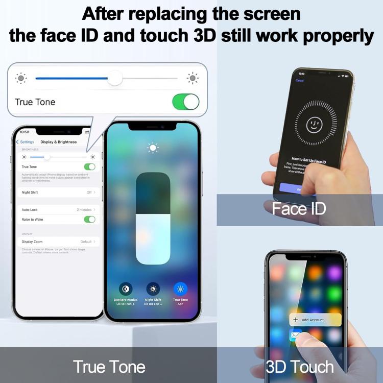 iPhone 17 Pro Max screen replacement display showing settings and Face ID setup screen