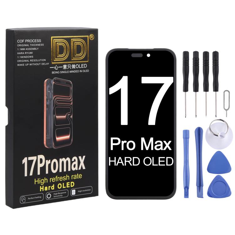 iPhone Pro Max OLED screen replacement kit with tools and screen display