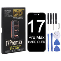 iPhone Pro Max OLED screen replacement kit with tools and screen display