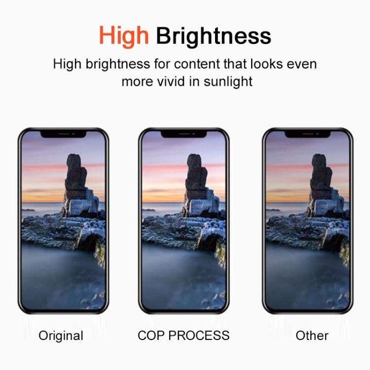 Three smartphone screens showing landscape brightness difference