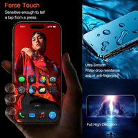 Smartphone screen with app icons and water-drop resistance graphic