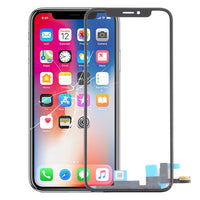 iPhone X touch panel replacement glass with frame and flex ribbon at bottom