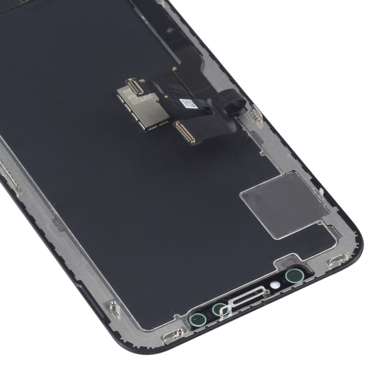 iPhone X replacement screen close-up: LCD panel with ribbon flex connectors