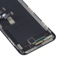 iPhone X replacement screen close-up: bottom edge connector and camera/sensor area