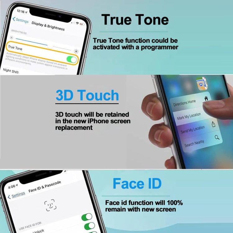 iPhone X replacement screen with front display and sensor/Touch cutouts