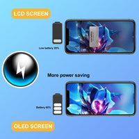 Comparison of two iPhone X screens with battery usage: OLED vs LCD
