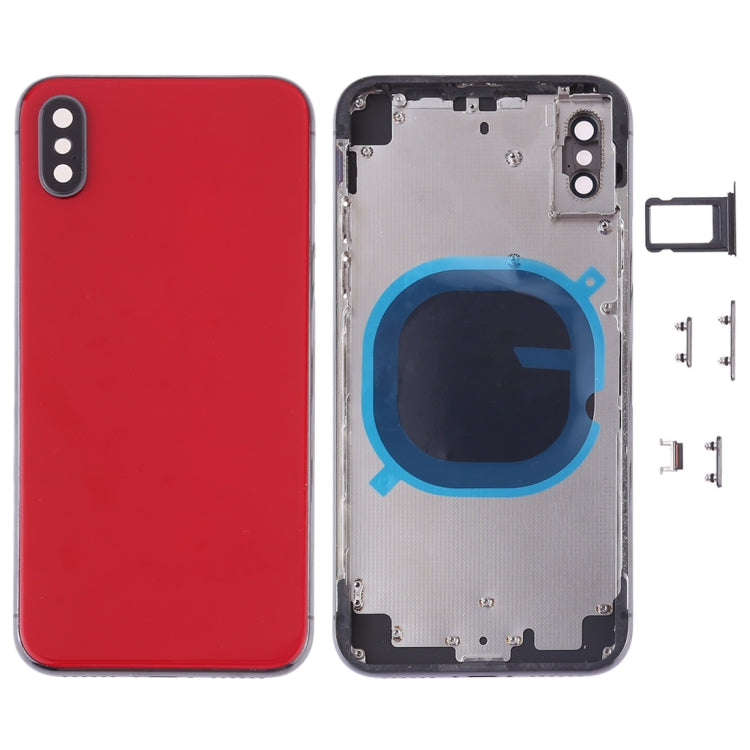 iPhone X housing case, red back with dual camera cutout and side buttons