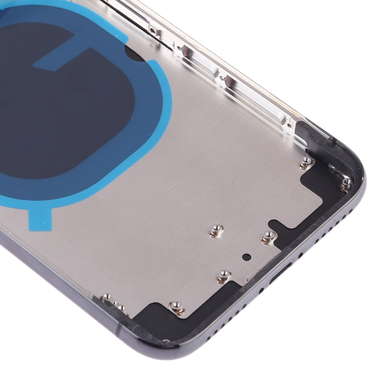 iPhone X housing back frame close-up with metal panel and mounting screw points