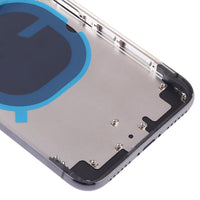 iPhone X housing back frame close-up with metal panel and mounting screw points