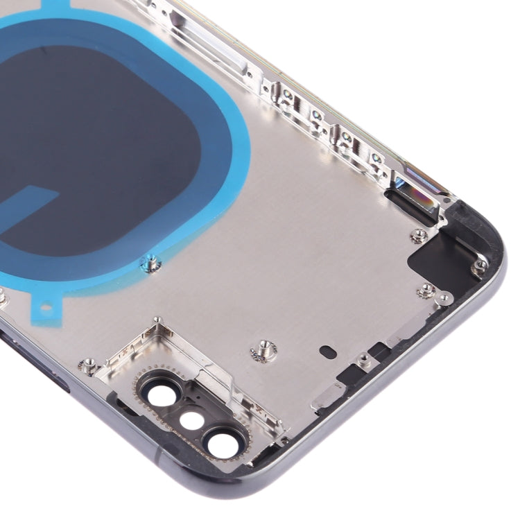 iPhone X housing bottom interior close-up with camera module cutout and screws