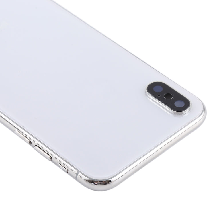 iPhone X housing, white corner edge detail with camera bump and side buttons