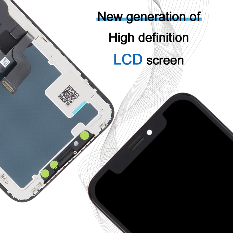 iPhone X JK InCell LCD screen detail with connector ribbon and green flex pads