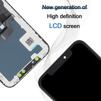 iPhone X JK InCell LCD screen detail with connector ribbon and green flex pads