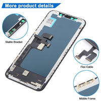 InCell screen replacement close-up showing flex cable and middle frame bracket