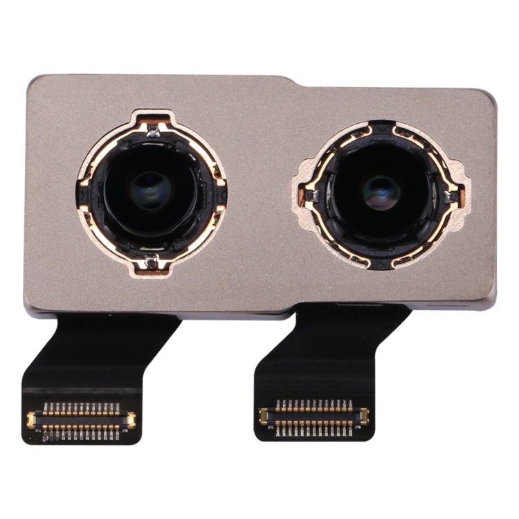 Front view of dual rear camera lenses replacement part with gold ring trim