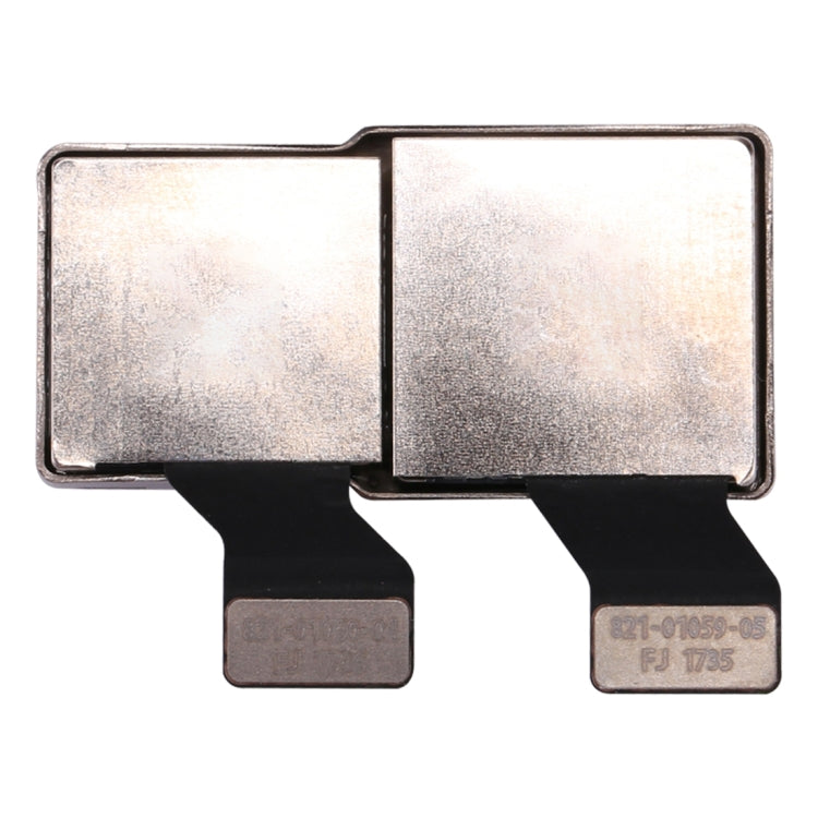 Back side dual camera flex ribbon with exposed contacts and metal cover plates