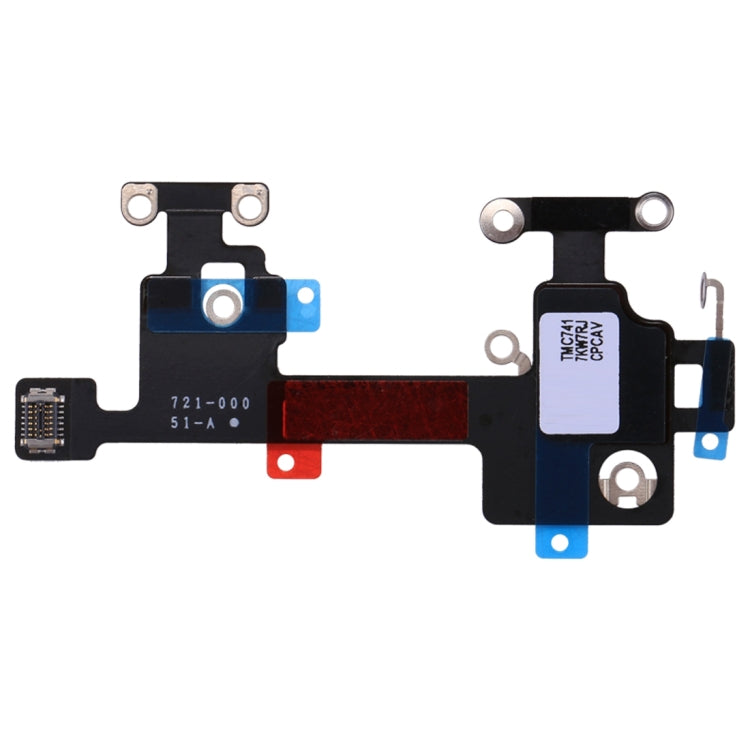 iPhone X WiFi flex cable replacement, black flex with blue tabs and metal mounting holes
