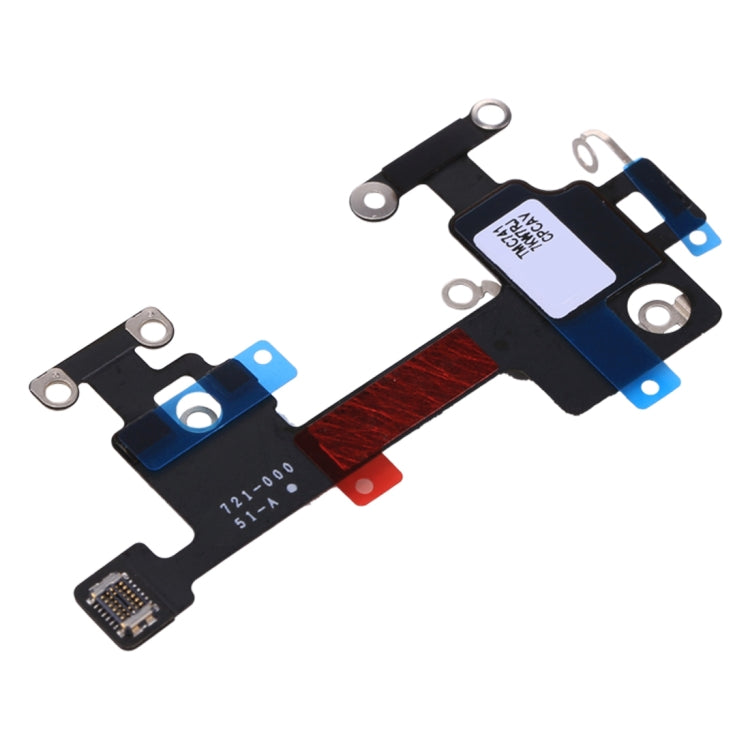 iPhone X WiFi flex cable replacement, black flex with red ribbon, blue pads, and socket connectors