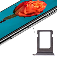 iPhone X card tray replacement, dark grey tray shown beside phone side opening