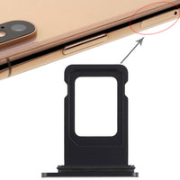 Black SIM card tray replacement for iPhone XR, shown with tray installed alignment