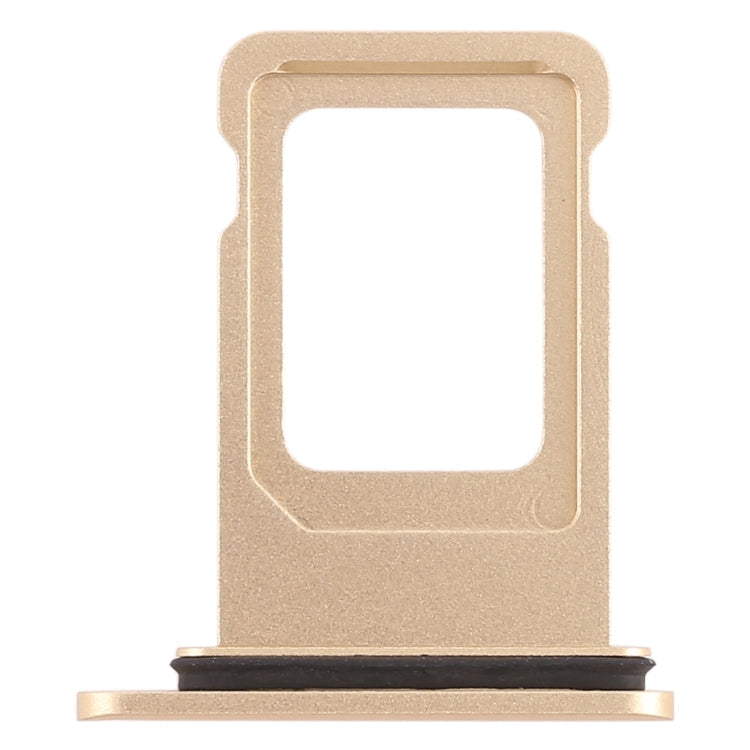 Gold SIM card tray replacement for iPhone XR, close-up front view of the tray