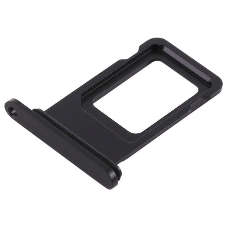 Black SIM card tray replacement for iPhone XR, angled view of the eject tool slot