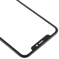 iPhone XR front glass replacement, corner view showing black bezel cutouts