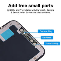 iPhone XR LCD screen assembly with camera ring, ear mesh, and sensor ring