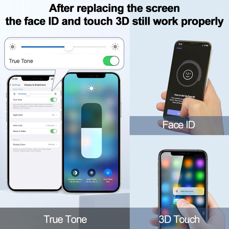 iPhone XR screen replacement after installation showing Face ID and 3D Touch