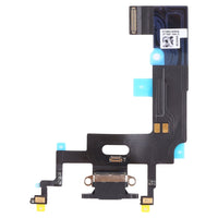 iPhone XR charging port flex replacement, dark ribbon with blue tabs and main connector