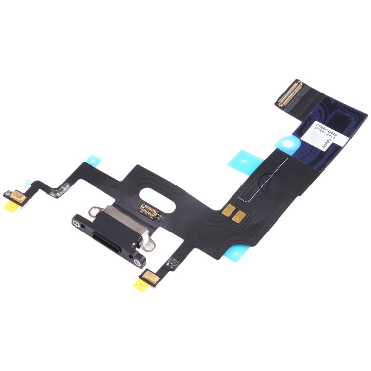 iPhone XR charging port flex replacement, black ribbon with metal bracket and blue pads