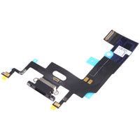 iPhone XR charging port flex replacement, black ribbon with metal bracket and blue pads