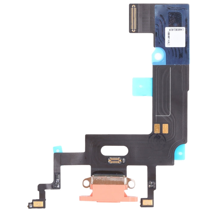 iPhone XR charging port flex replacement, black flex with red port and ribbon contacts