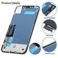 iPhone XR replacement LCD assembly with flex cables and middle frame parts