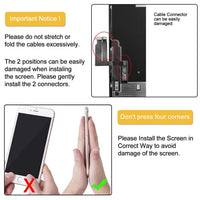 iPhone XR screen installation guide showing flex cable connectors and correct placement