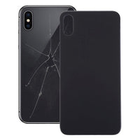 iPhone XS back glass replacement—black, cracked panel with camera cutout