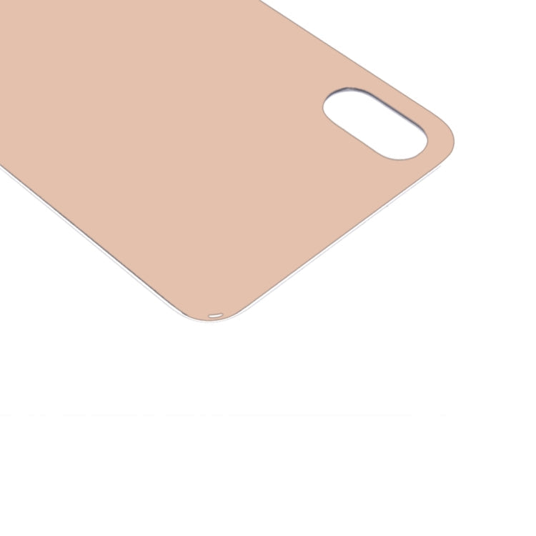 iPhone XS back glass replacement—gold, close-up camera side cutout and corner