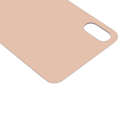 iPhone XS back glass replacement—gold, close-up camera side cutout and corner