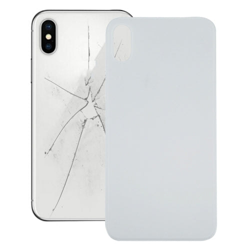 iPhone XS back glass replacement—white, cracked panel with camera cutout