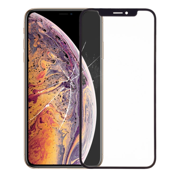 iPhone XS front glass replacement, cracked screen protector visible