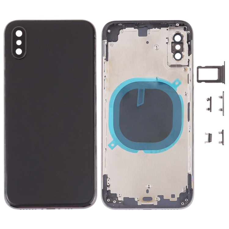 iPhone XS back housing, black rear cover with camera lens and inner frame pieces