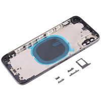 iPhone XS back housing, open inner frame with blue gasket and camera module cutouts