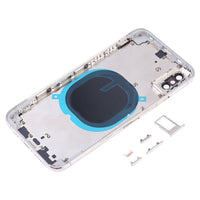 iPhone XS back housing, open frame with blue gasket and camera lens opening